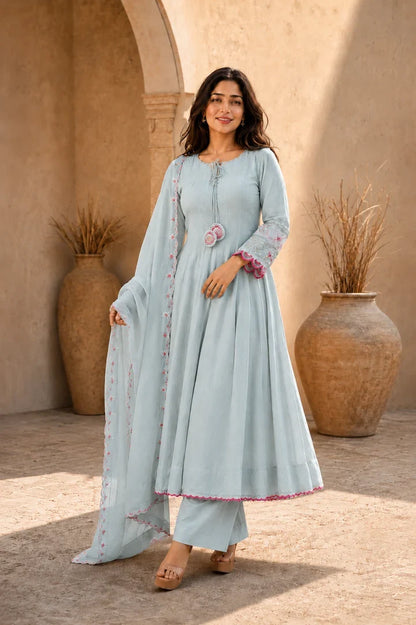 Aarohi Powder Blue Anarkali Kurta Set