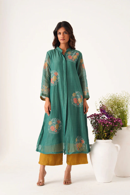Teal Floral Handloom Style ASet
