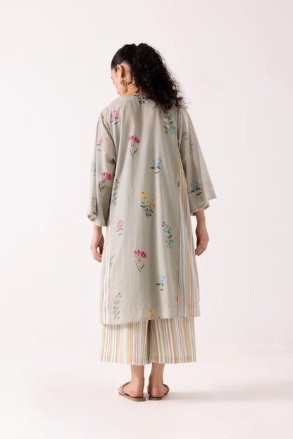 Floral Stripe Kurta Set with Straight Pants