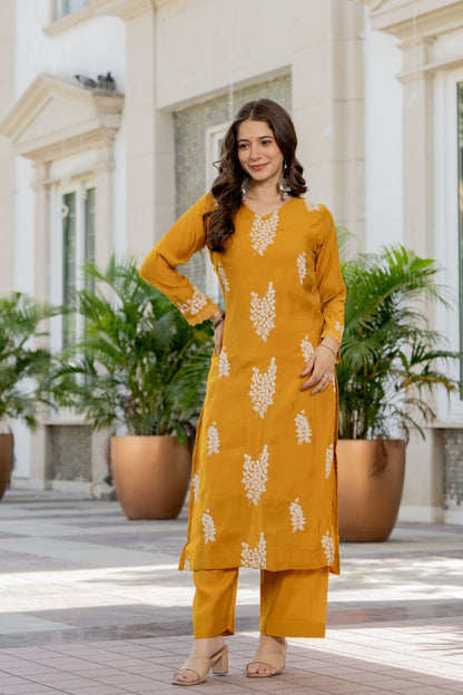 Sunehri Mustard Bloom Kurta Set