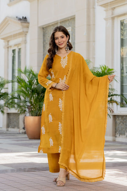 Sunehri Mustard Bloom Kurta Set