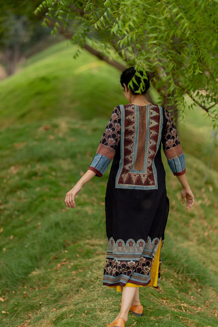 Black Ajrakh Printed Cotton Kurta