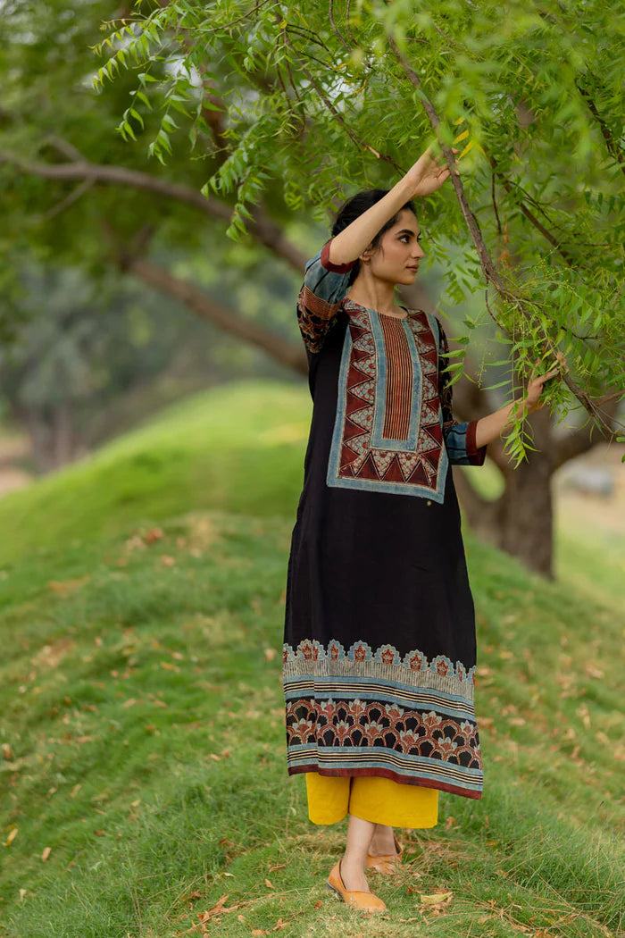 Black Ajrakh Printed Cotton Kurta