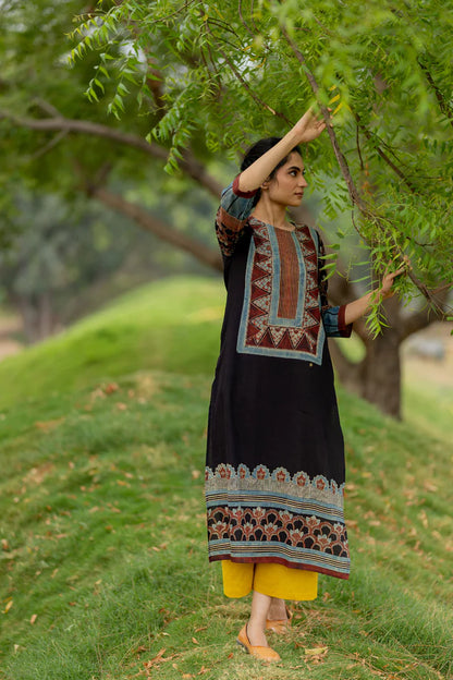 Black Ajrakh Printed Cotton Kurta