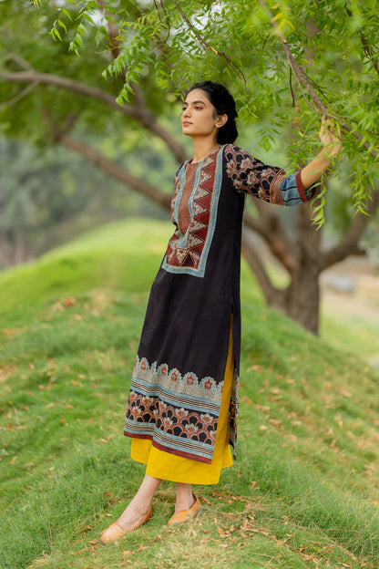 Black Ajrakh Printed Cotton Kurta
