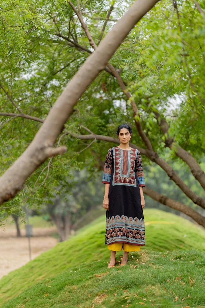 Black Ajrakh Printed Cotton Kurta