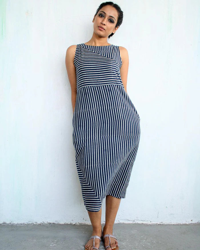 Striped Asymmetrical Midi Dress