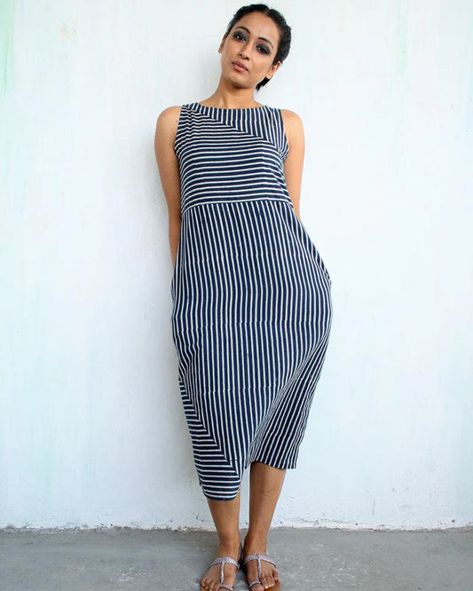 Striped Asymmetrical Midi Dress