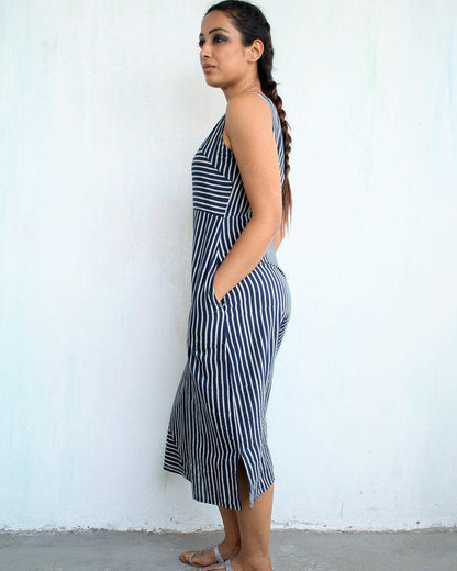 Striped Asymmetrical Midi Dress