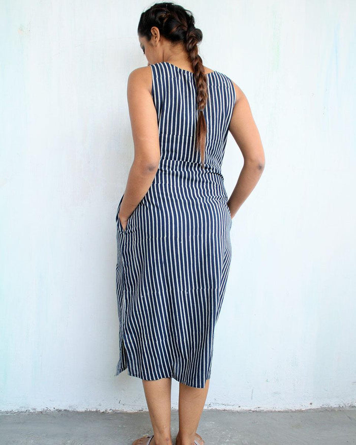 Striped Asymmetrical Midi Dress