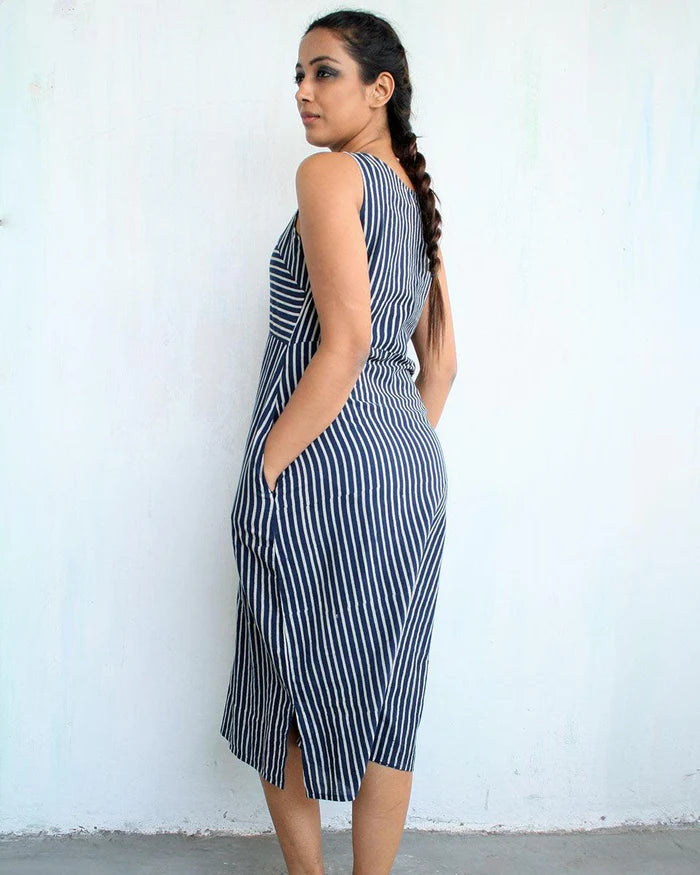 Striped Asymmetrical Midi Dress