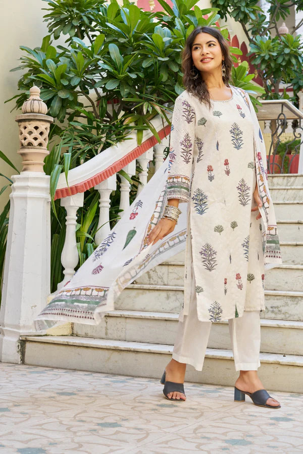 Women’s Printed Cotton Kurta Set with Dupatta