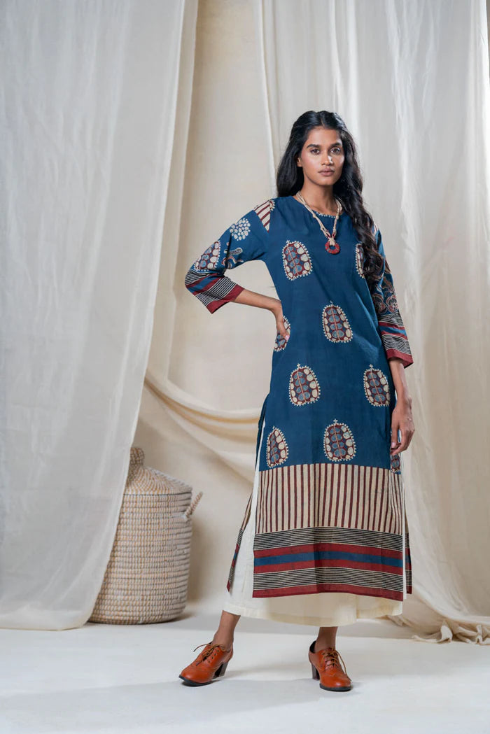 Blue Printed Straight Kurta