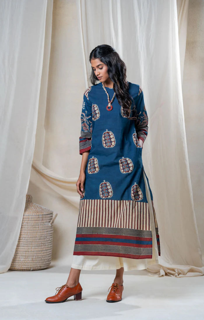 Blue Printed Straight Kurta