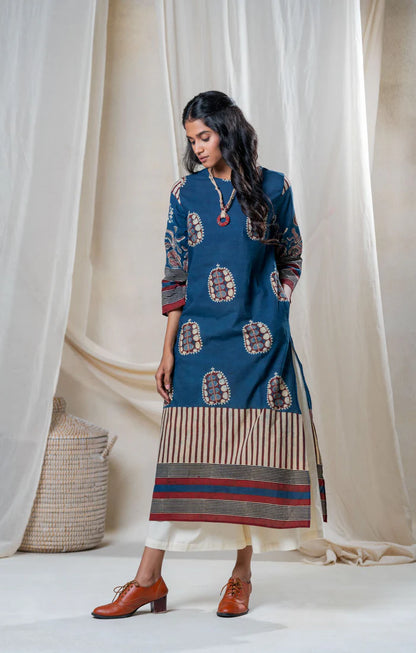 Blue Printed Straight Kurta