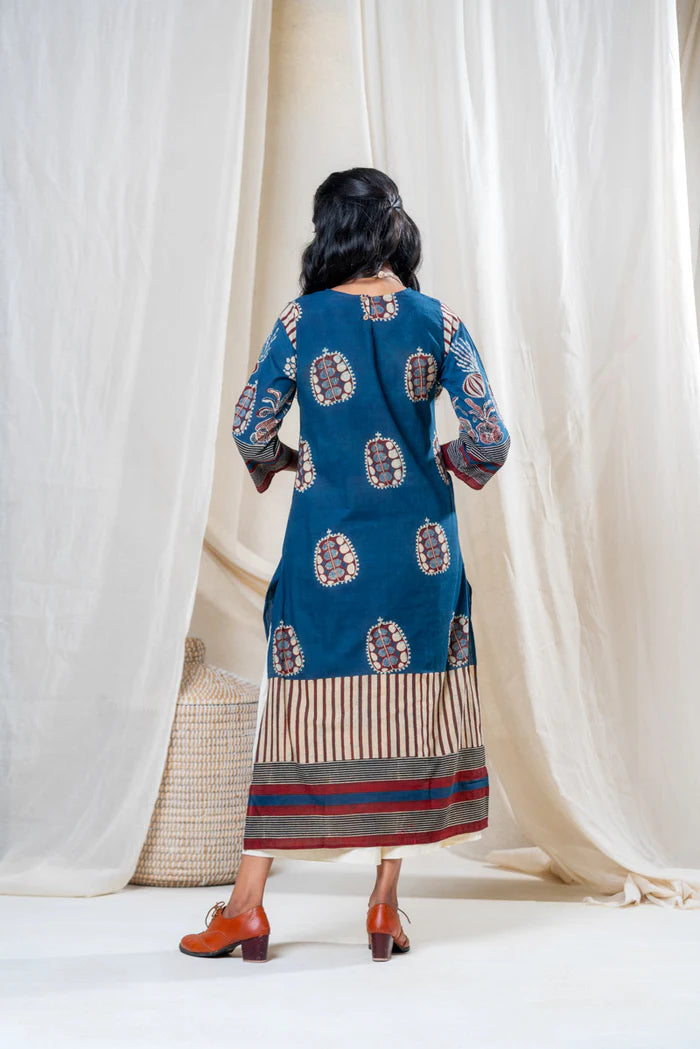 Blue Printed Straight Kurta