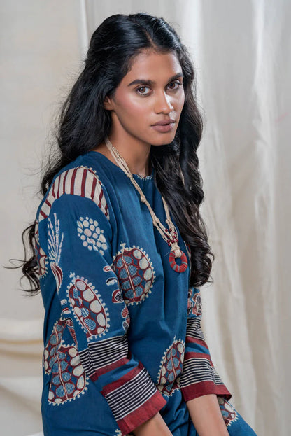 Blue Printed Straight Kurta