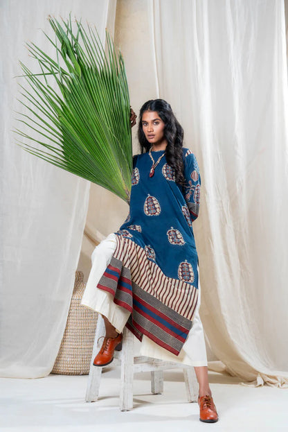 Blue Printed Straight Kurta