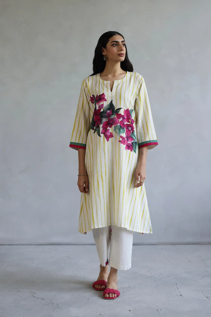 Ivory Stripe Blossom Kurta