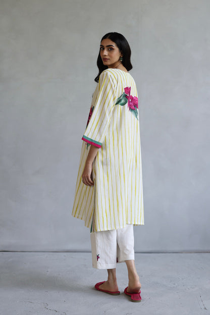 Ivory Stripe Blossom Kurta