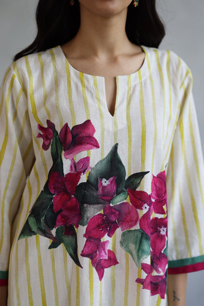 Ivory Stripe Blossom Kurta
