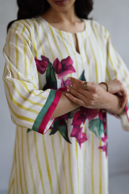 Ivory Stripe Blossom Kurta