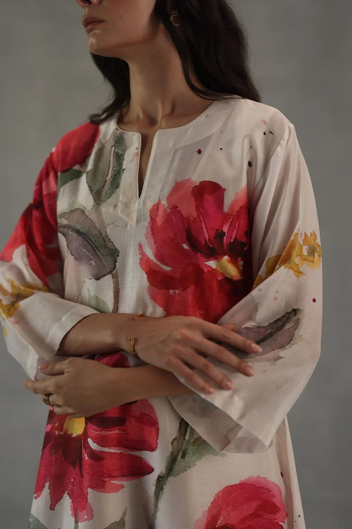 Ivory Poppy Hand-Painted Kurta Set