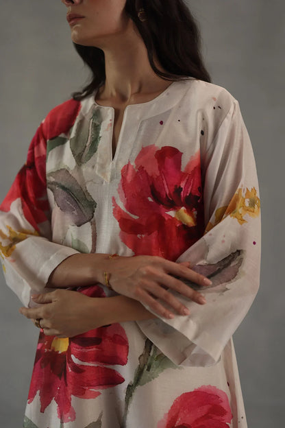 Ivory Poppy Hand-Painted Kurta Set