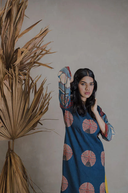 Indigo Circle Motif Cotton Kurta