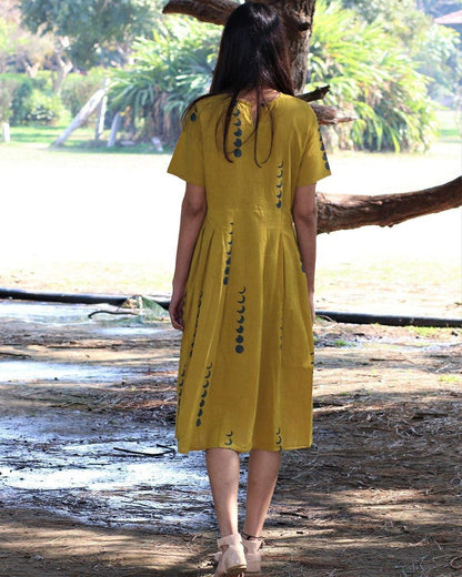 Mustard Yellow Printed A-Line Dress
