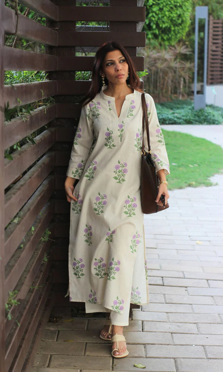 linen-blend kurta set