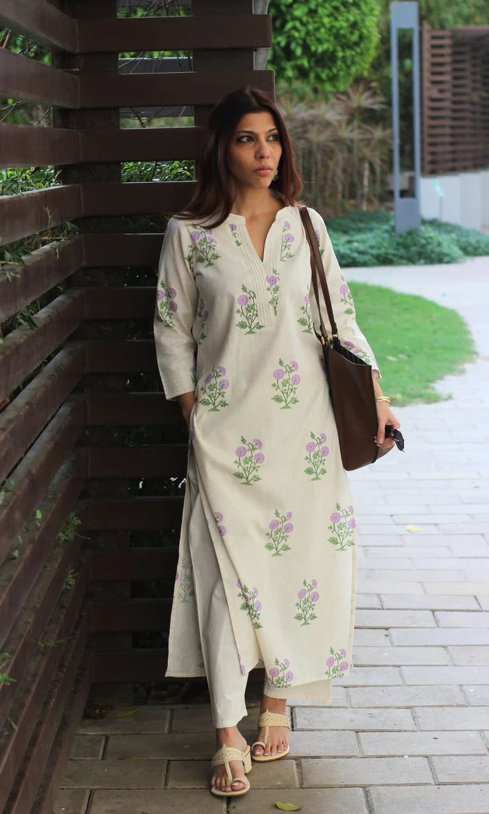 linen-blend kurta set