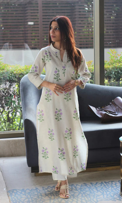 linen-blend kurta set