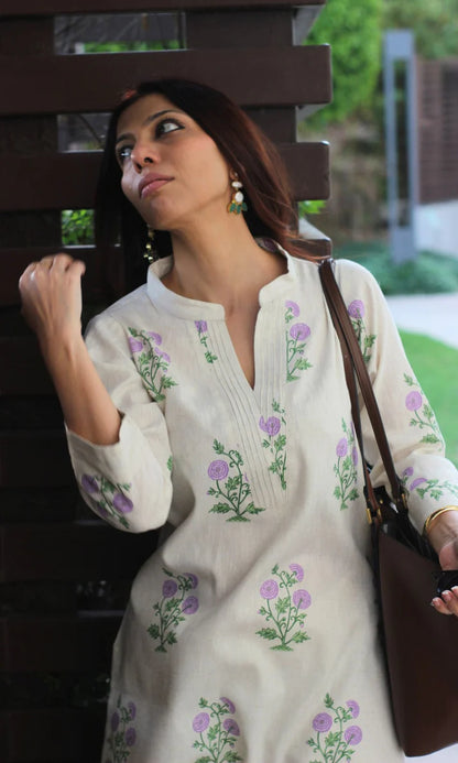 linen-blend kurta set