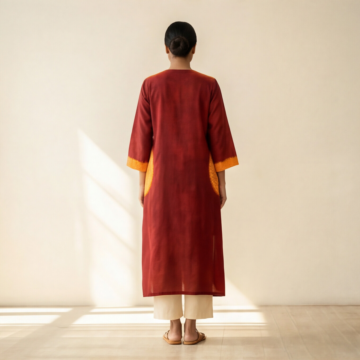 Women's Premium Maroon Cotton Embroidered Kurta Set