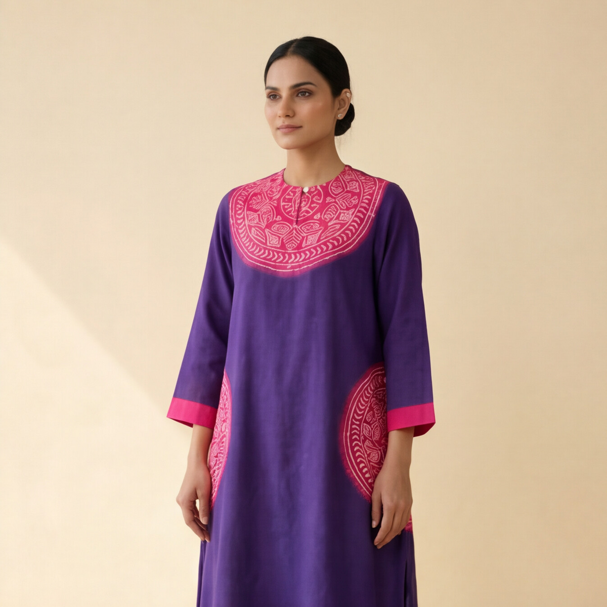 Women's Premium Purple Cotton Embroidered Kurta Set