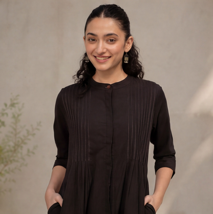 Women's Black Cotton A-Line Kurta