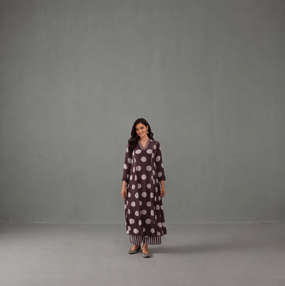Mocha Dots Printed Kurta Set