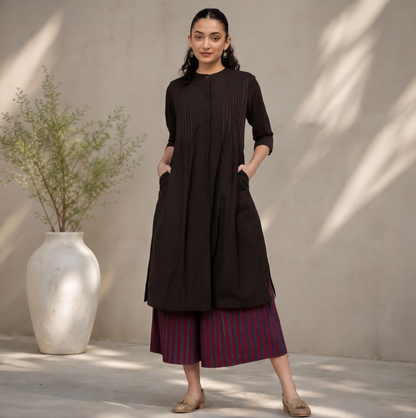 Women's Black Cotton A-Line Kurta