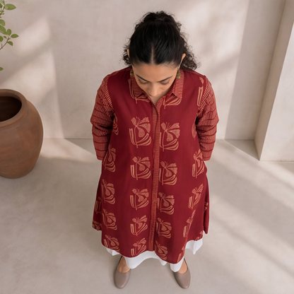 Women's Maroon Floral Printed Cotton kurta only