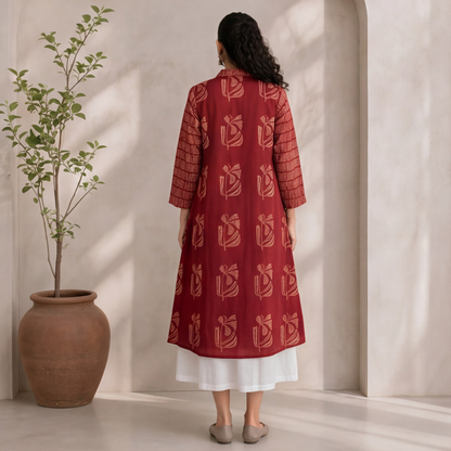 Women's Maroon Floral Printed Cotton kurta only