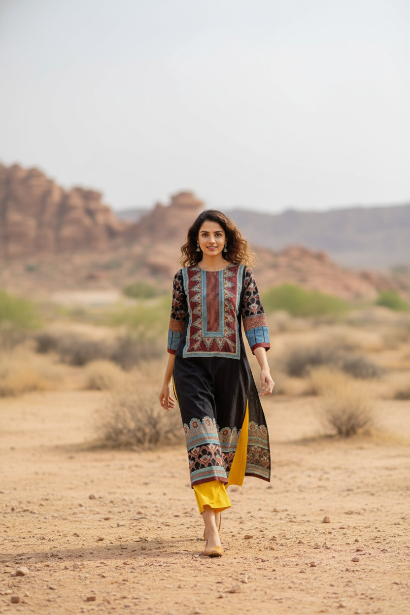 Black Ajrakh Printed Cotton Kurta
