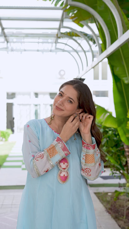 Aarohi Powder Blue Anarkali Kurta Set