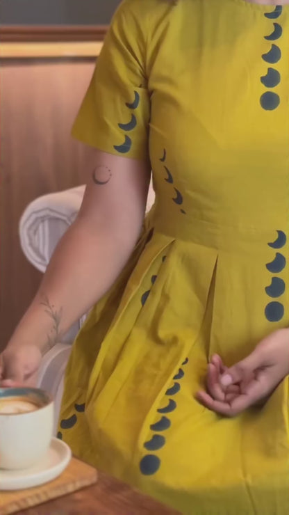 Mustard Yellow Printed A-Line Dress