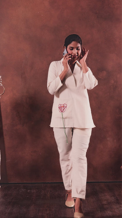 Elegant Off-White Embroidered Co-ord Set for Women