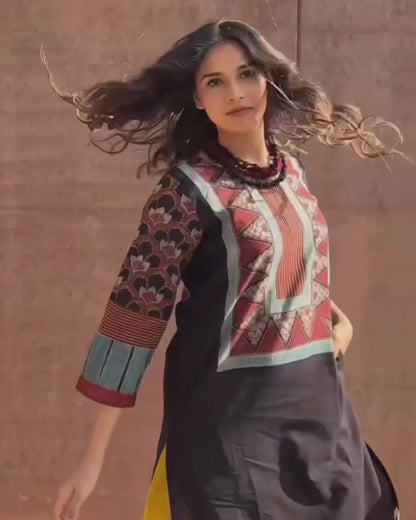 Black Ajrakh Printed Cotton Kurta