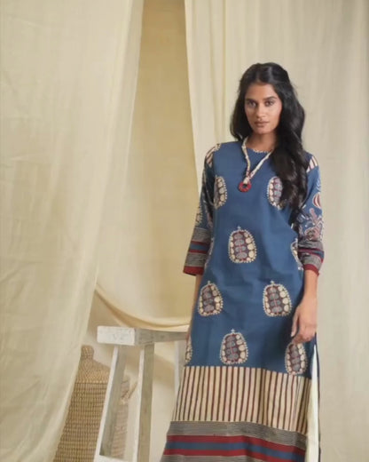 Blue Printed Straight Kurta