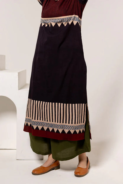 Maroon & Black Print Cotton Long Kurta