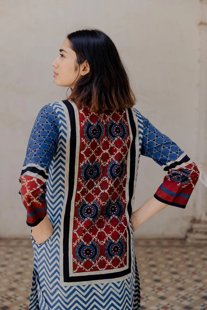 Navy Blue Pichwai Cow Print Cotton Straight Kurta